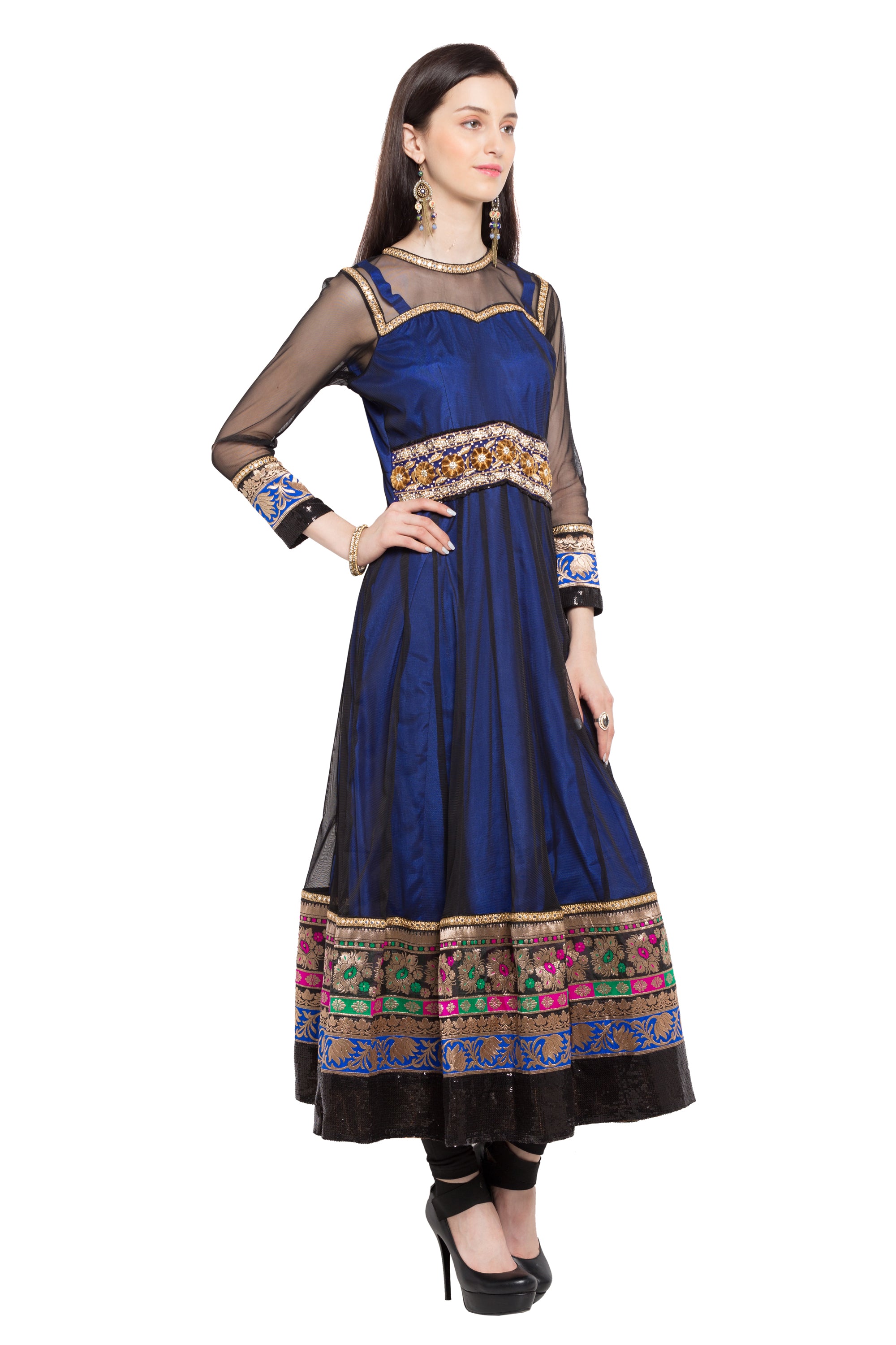 Net Anarkali Kurti Top In Navy Blue