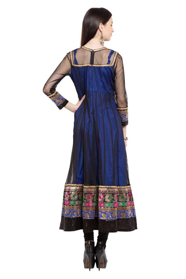 Net Anarkali Kurti Top In Navy Blue