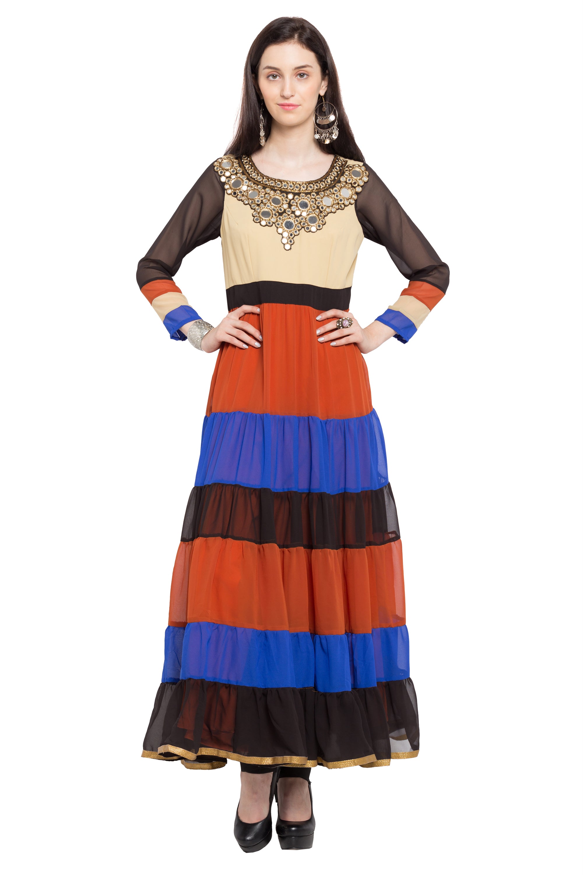 Faux Georgette Anarkali Kurti Top In Off-White