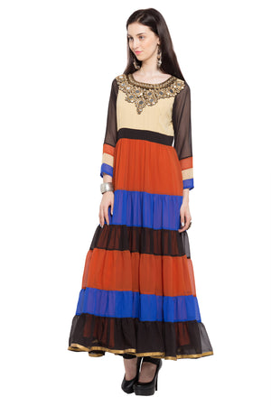 Faux Georgette Anarkali Kurti Top In Off-White