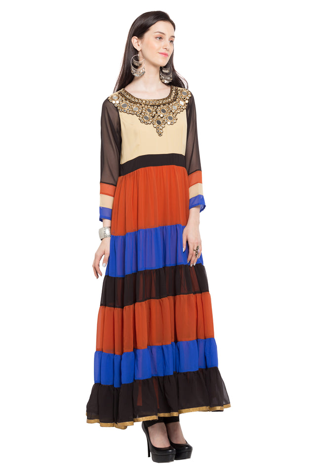 Faux Georgette Anarkali Kurti Top In Off-White