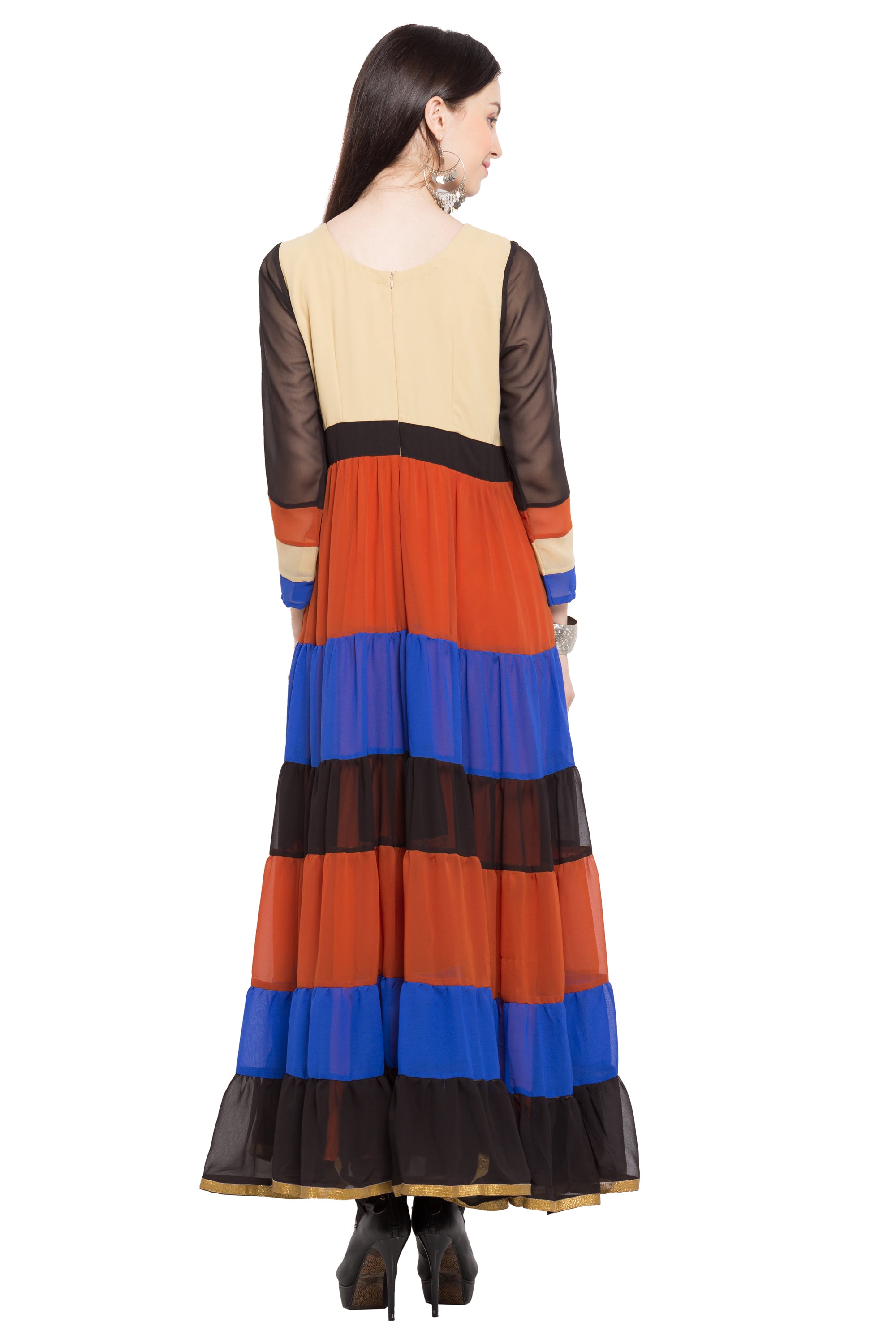 Faux Georgette Anarkali Kurti Top In Off-White