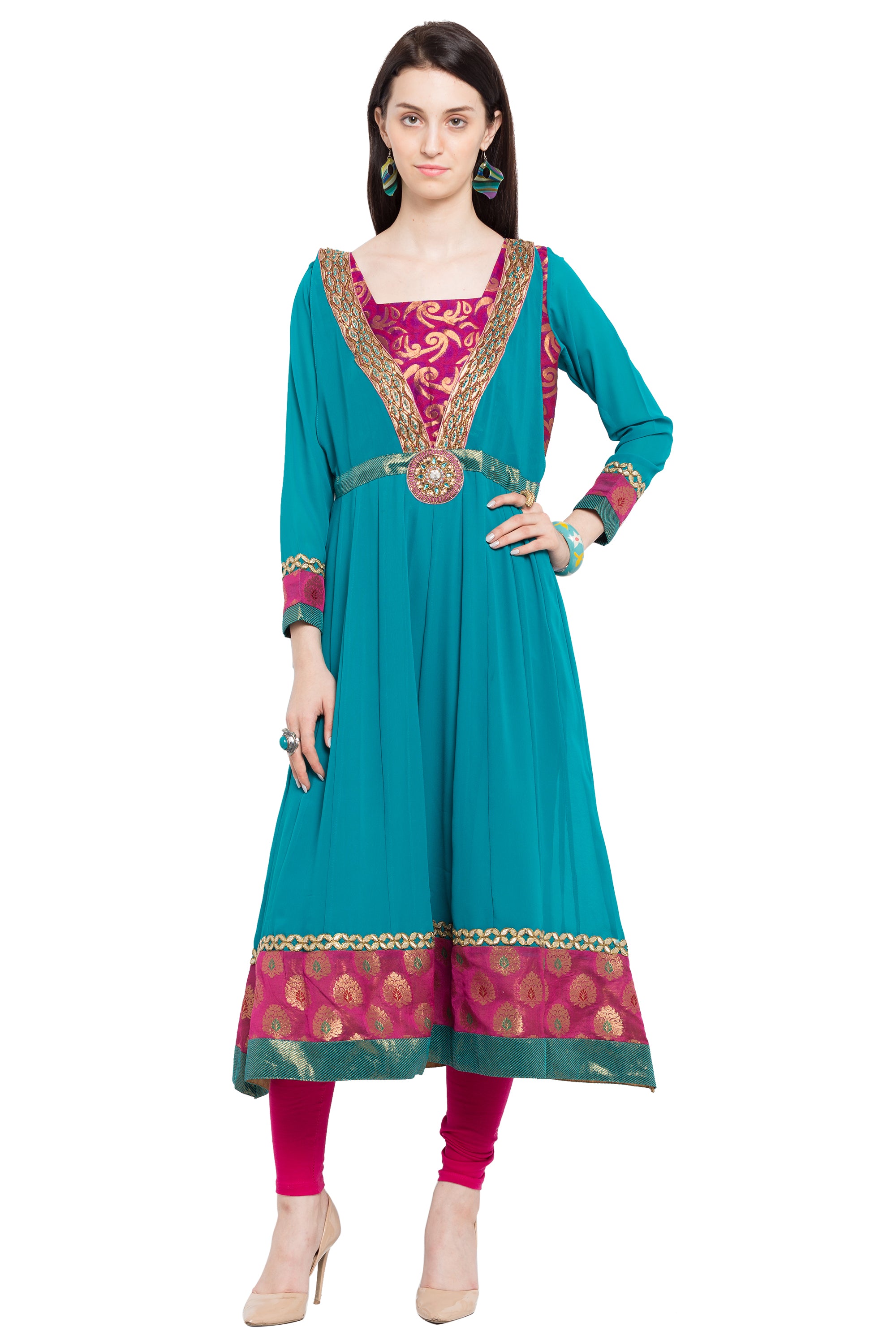Faux Georgette Anarkali Kurta Top in Blue