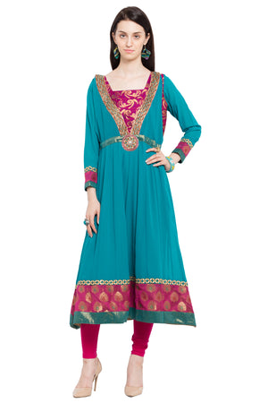 Faux Georgette Anarkali Kurta Top in Blue