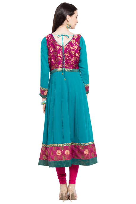 Faux Georgette Anarkali Kurta Top in Blue - Back