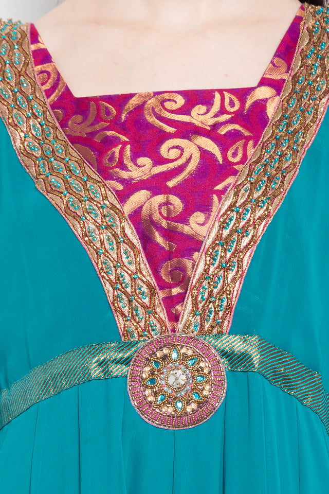 Faux Georgette Anarkali Kurta Top in Blue - Design