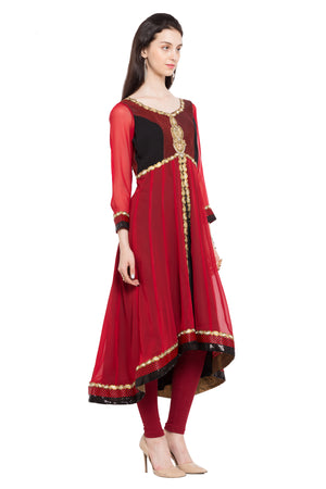 Faux Georgette High-Low Kurti Top In Red