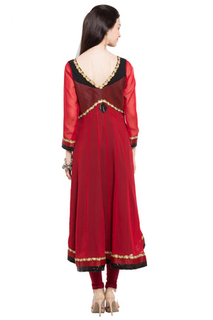 Faux Georgette High-Low Kurti Top In Red