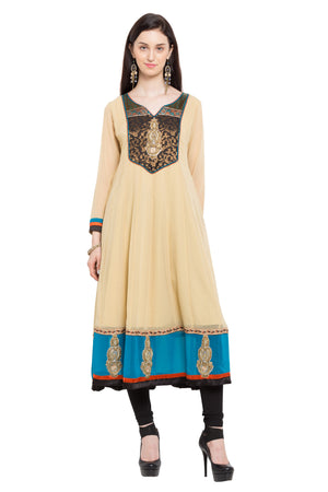 Faux Georgette Anarkali Kurti Top In Beige