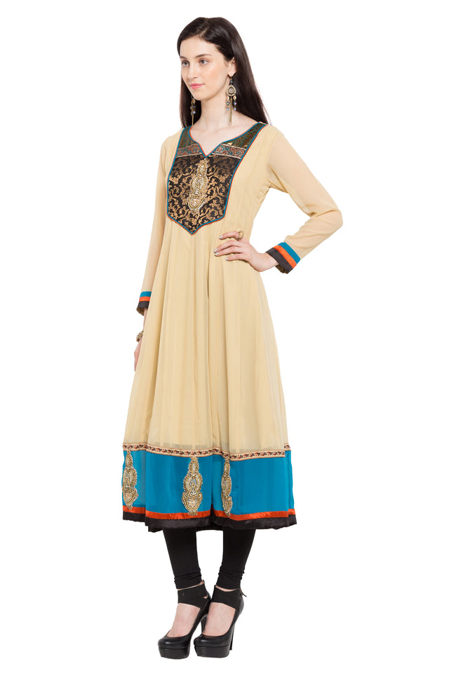 Faux Georgette Anarkali Kurti Top In Beige