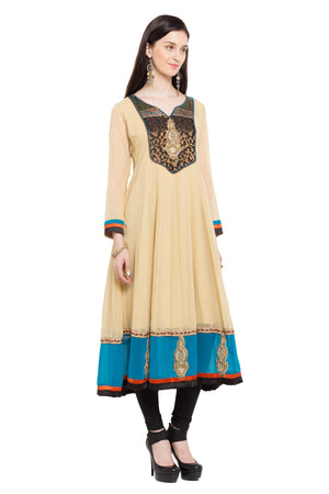 Faux Georgette Anarkali Kurti Top In Beige