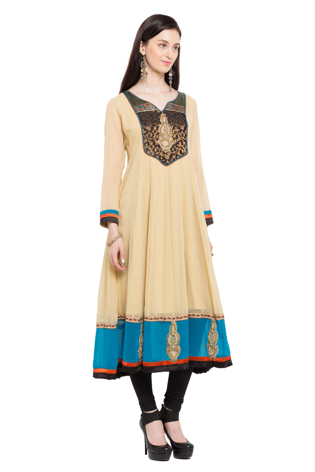 Faux Georgette Anarkali Kurti Top In Beige
