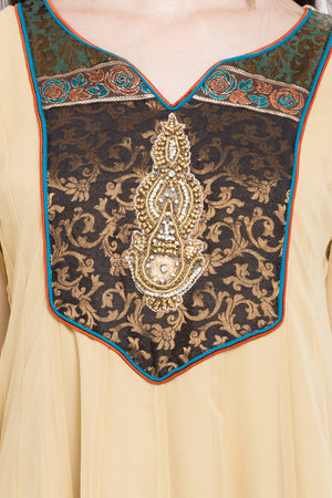Faux Georgette Anarkali Kurti Top In Beige