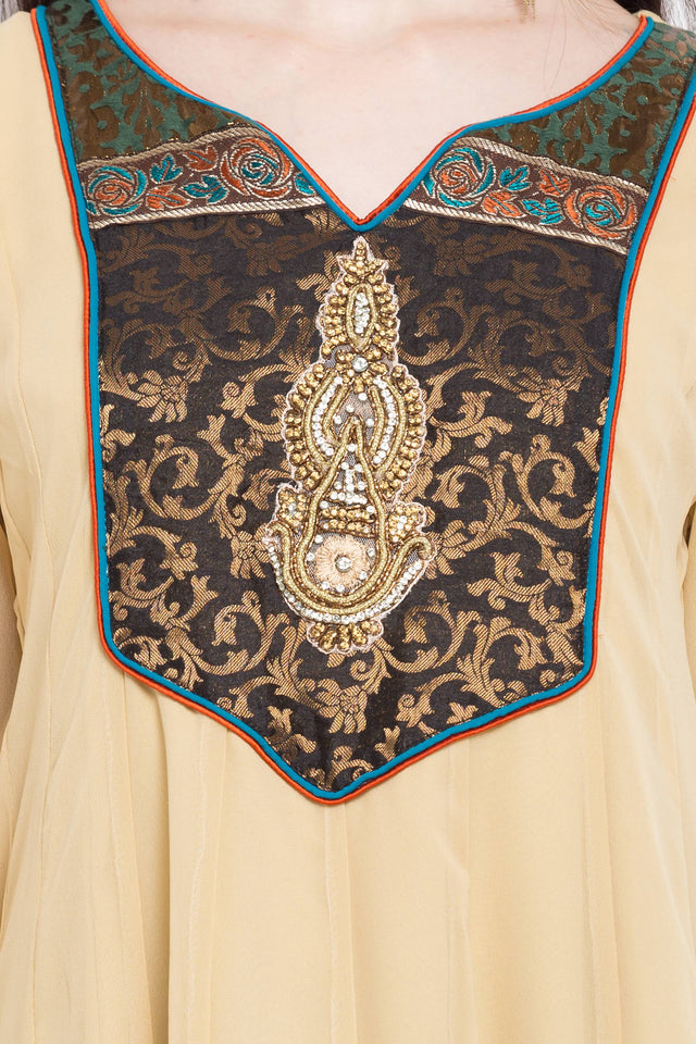 Faux Georgette Anarkali Kurti Top In Beige