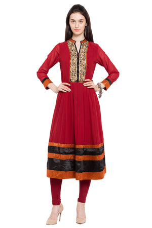 Faux Georgette Anarkali Kurti Top In Red