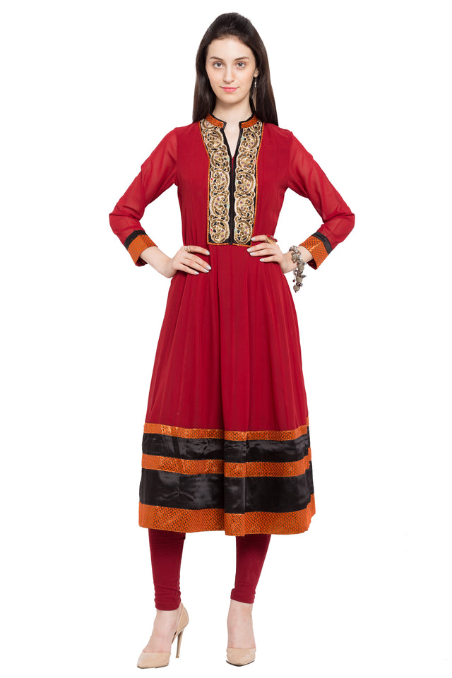 Faux Georgette Anarkali Kurti Top In Red