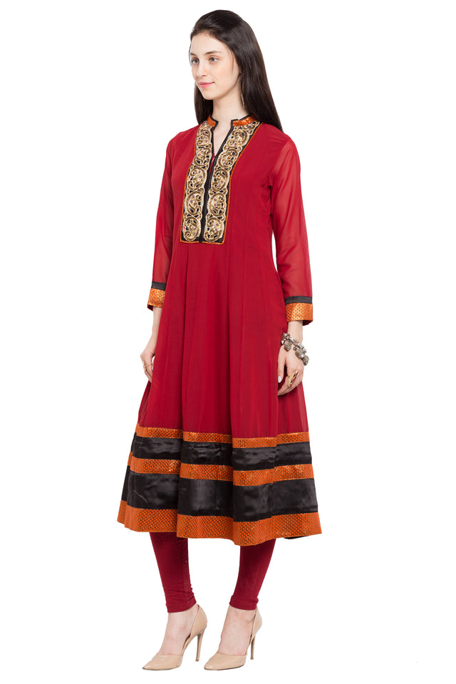 Faux Georgette Anarkali Kurti Top In Red