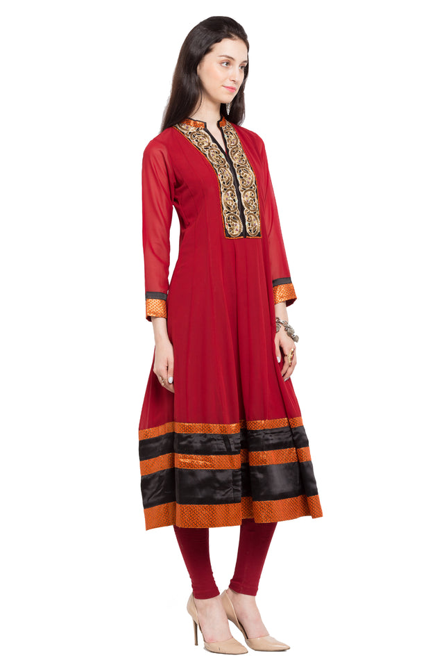 Faux Georgette Anarkali Kurti Top In Red