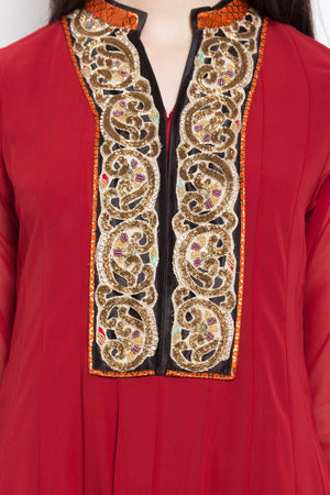 Faux Georgette Anarkali Kurti Top In Red