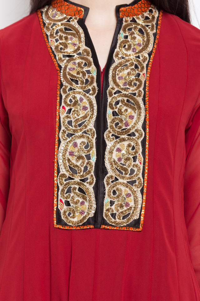 Faux Georgette Anarkali Kurti Top In Red