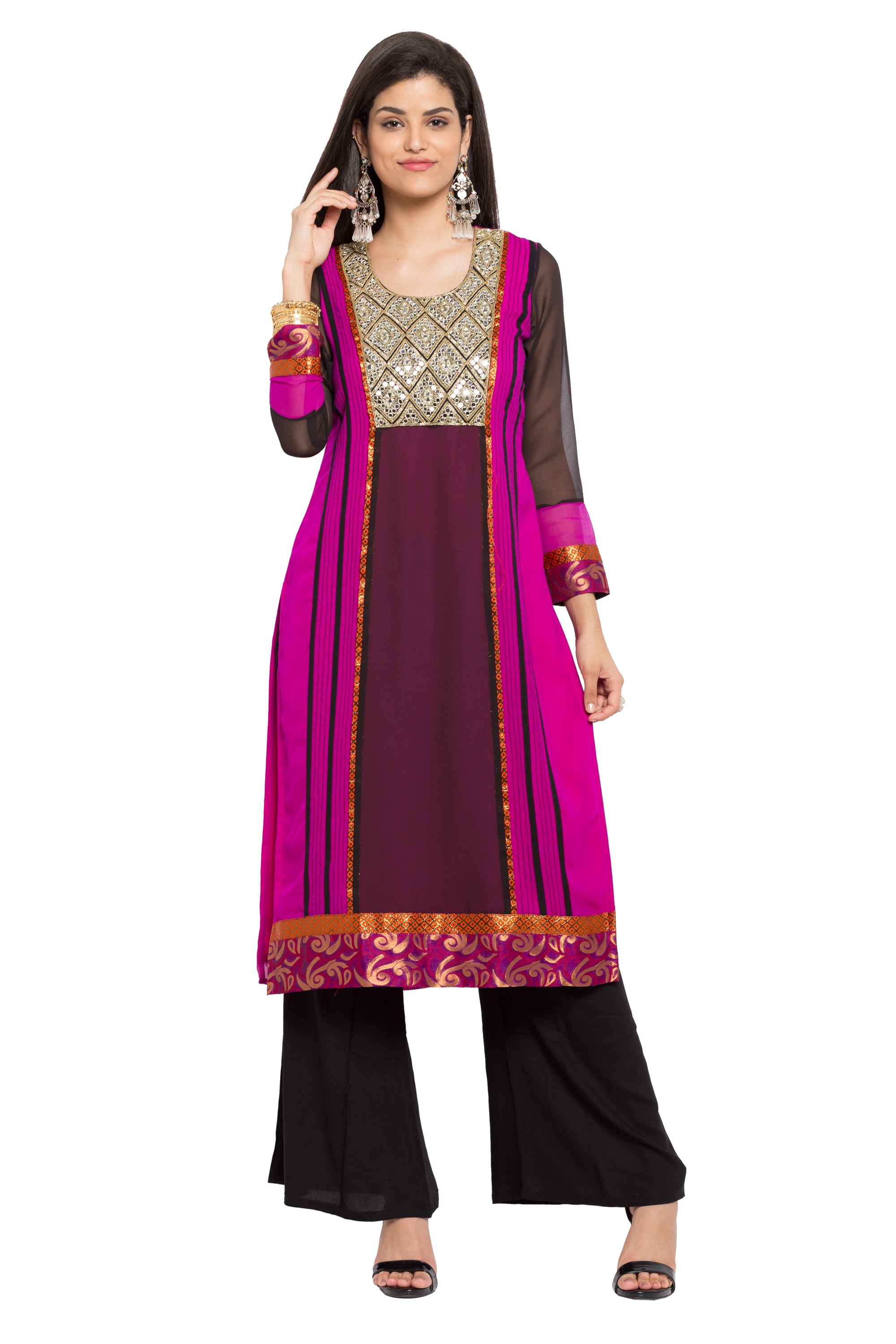 Faux Georgette Straight Kurti Top In Pink