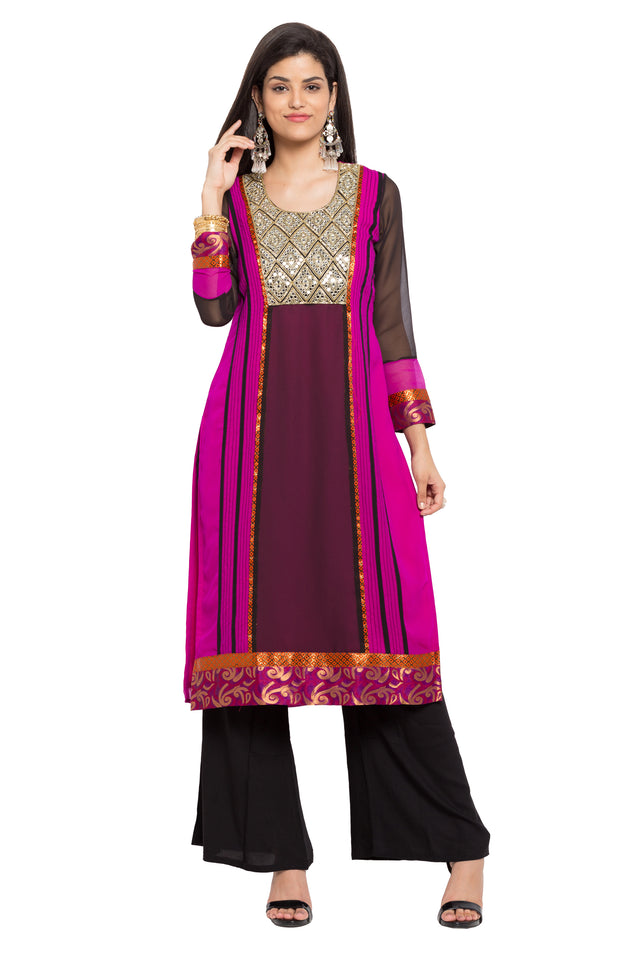 Faux Georgette Straight Kurti Top In Pink