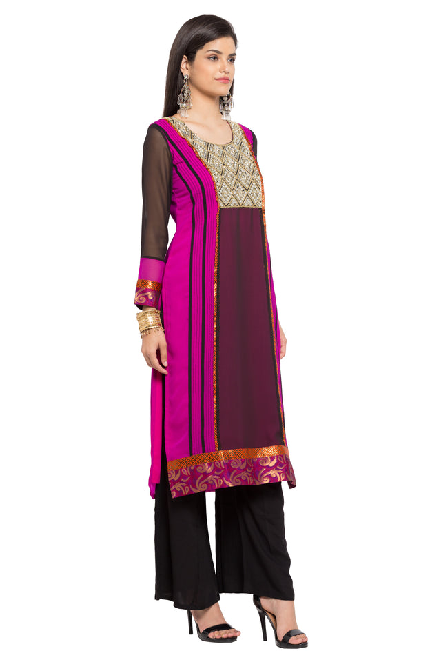 Faux Georgette Straight Kurti Top In Pink