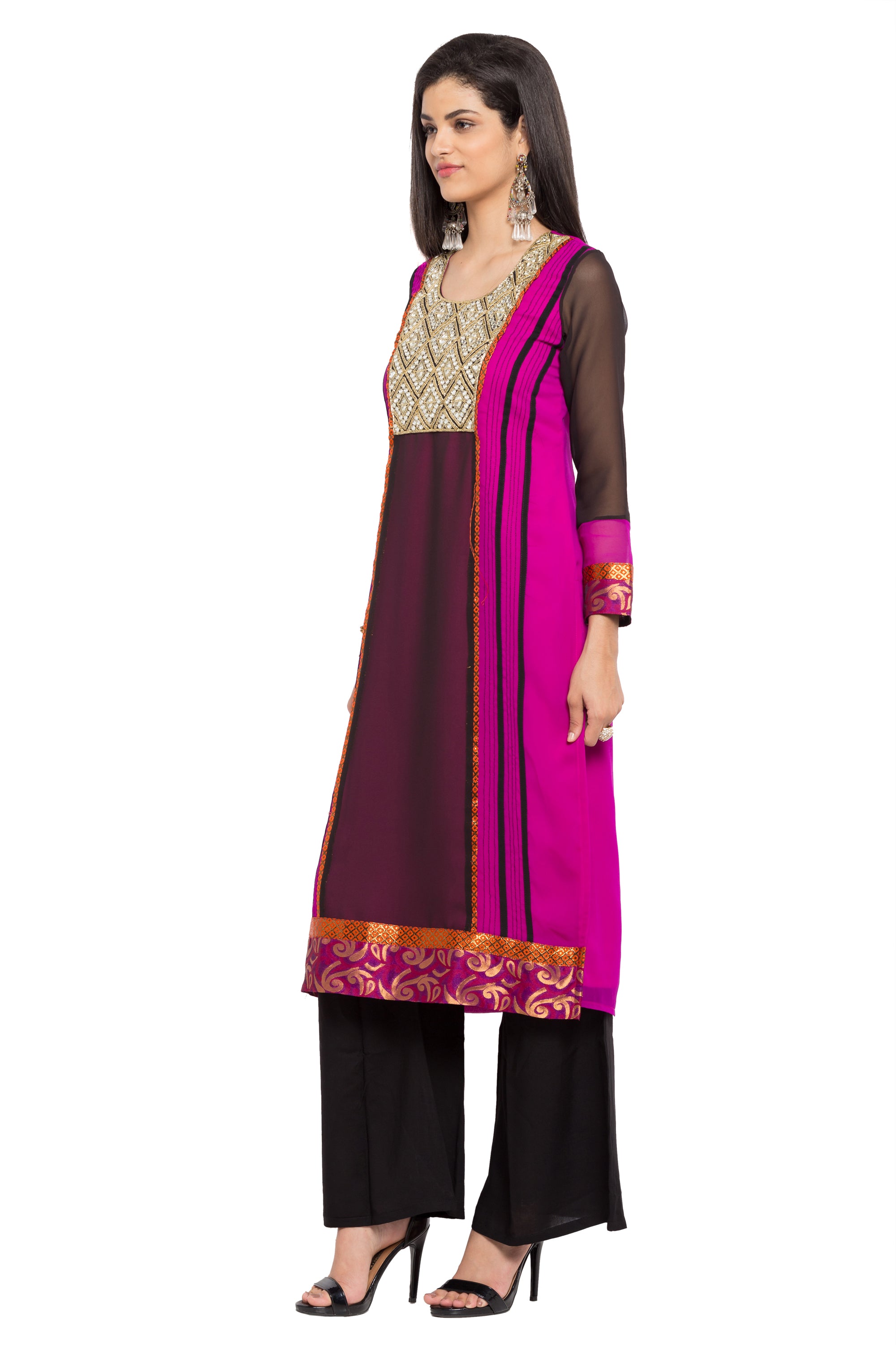 Faux Georgette Straight Kurti Top In Pink