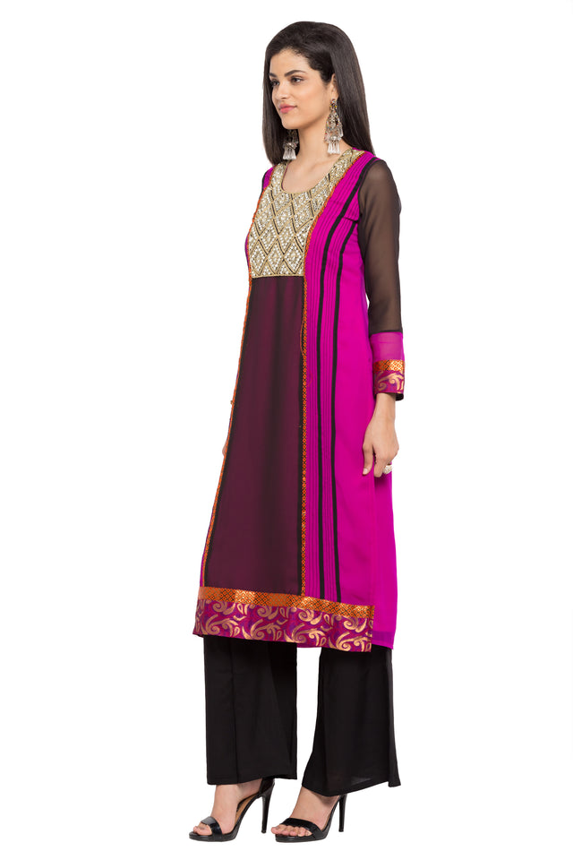 Faux Georgette Straight Kurti Top In Pink