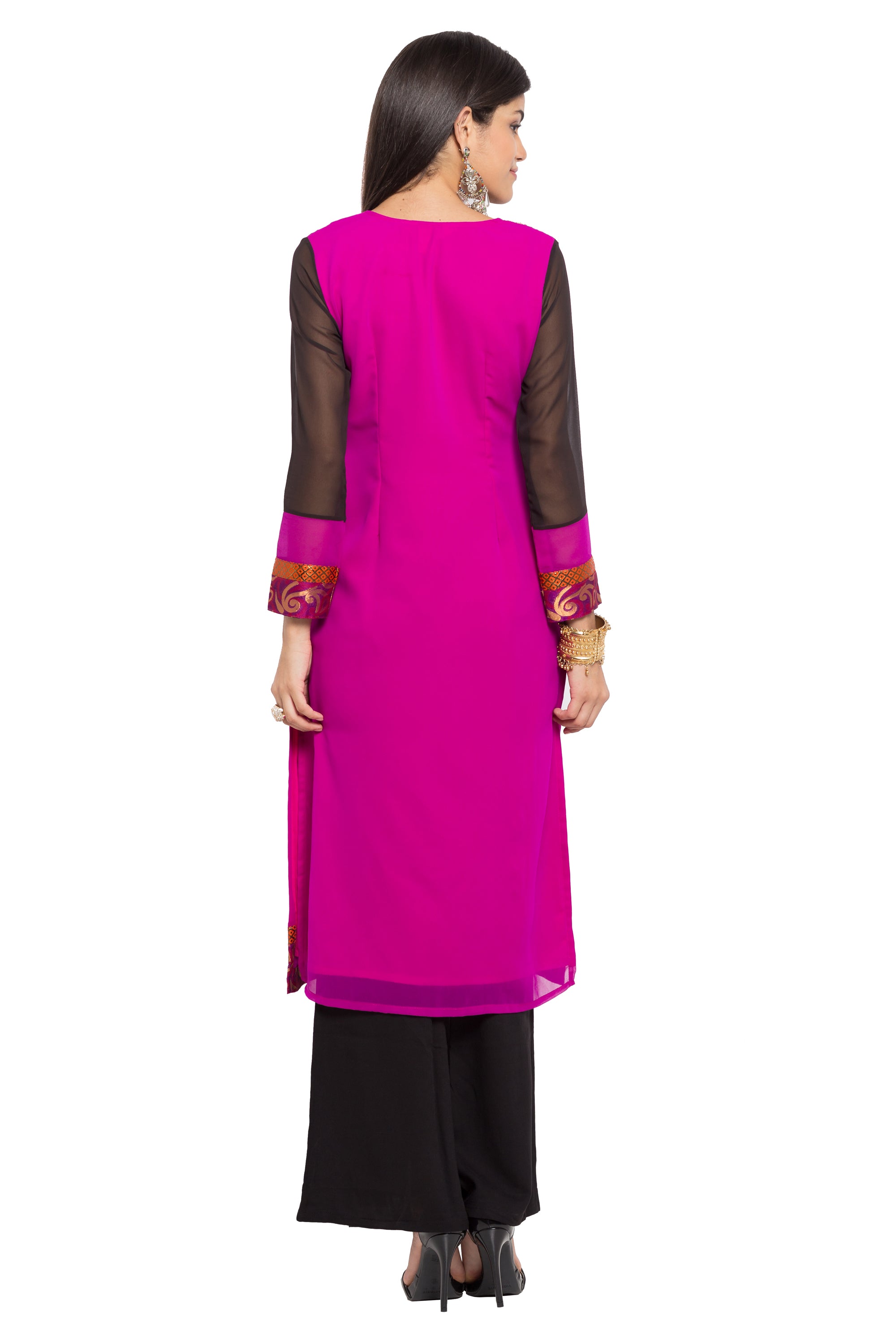 Faux Georgette Straight Kurti Top In Pink
