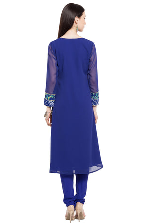 Faux Georgette Flared Kurti In Blue