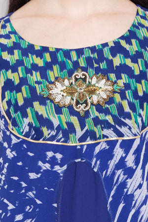 Faux Georgette Flared Kurti In Blue