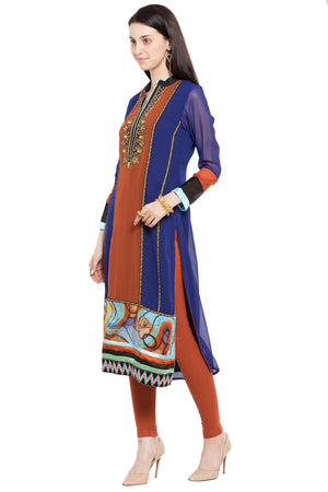 Faux Georgette Straight Kurta Top in Blue - Right Side