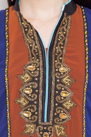 Faux Georgette Straight Kurta Top in Blue - Zoom