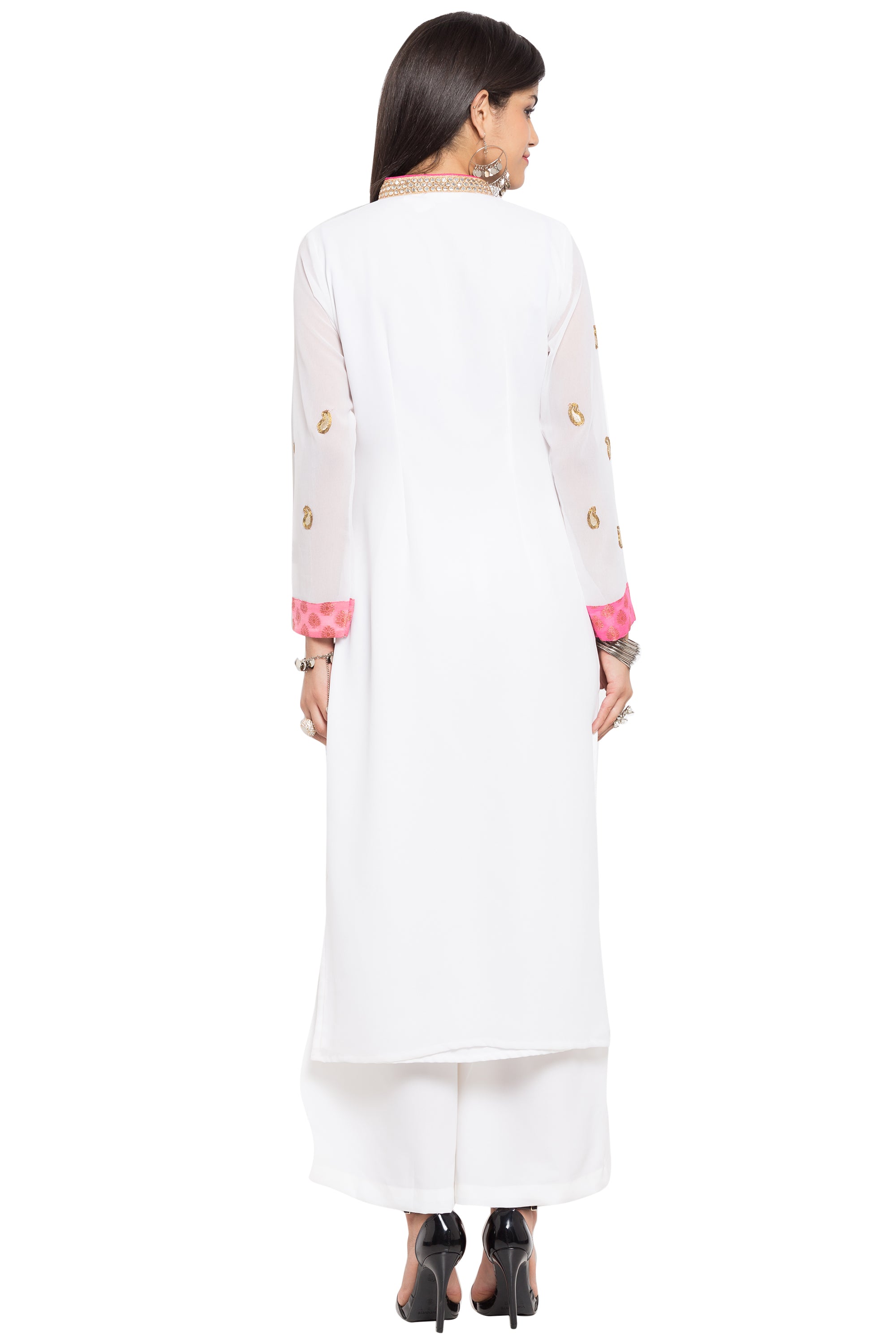 Faux Georgette Straight Kurti Top In White