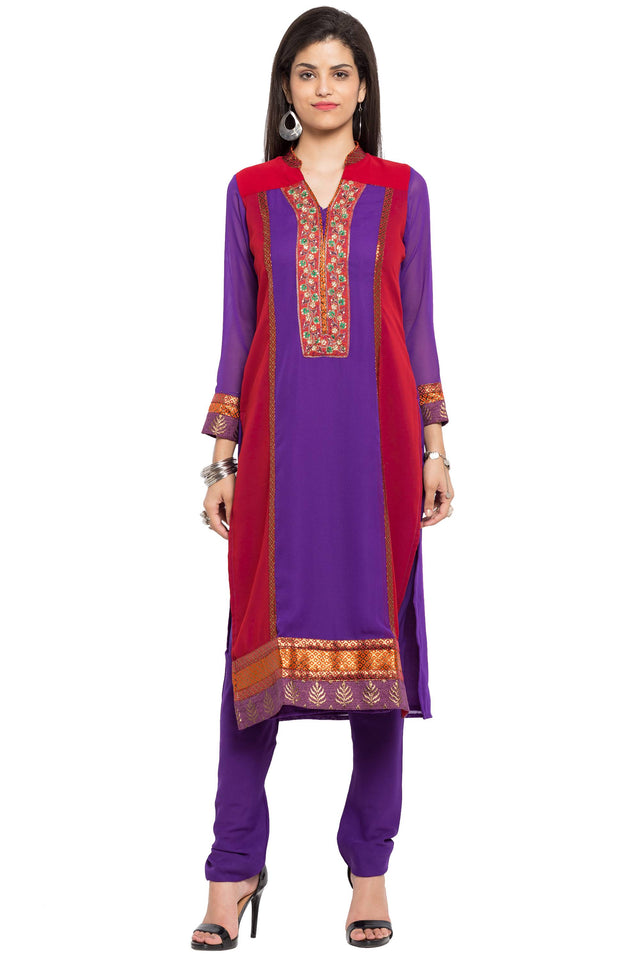 Faux Georgette Staright Kurti Top In Purple