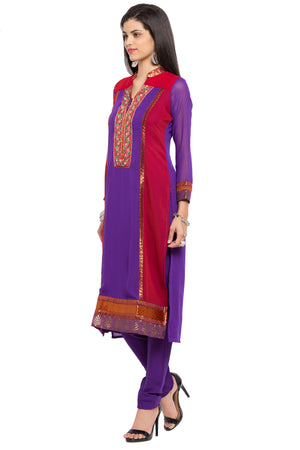 Faux Georgette Staright Kurti Top In Purple