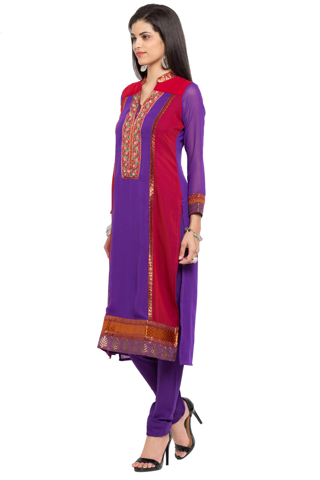 Faux Georgette Staright Kurti Top In Purple