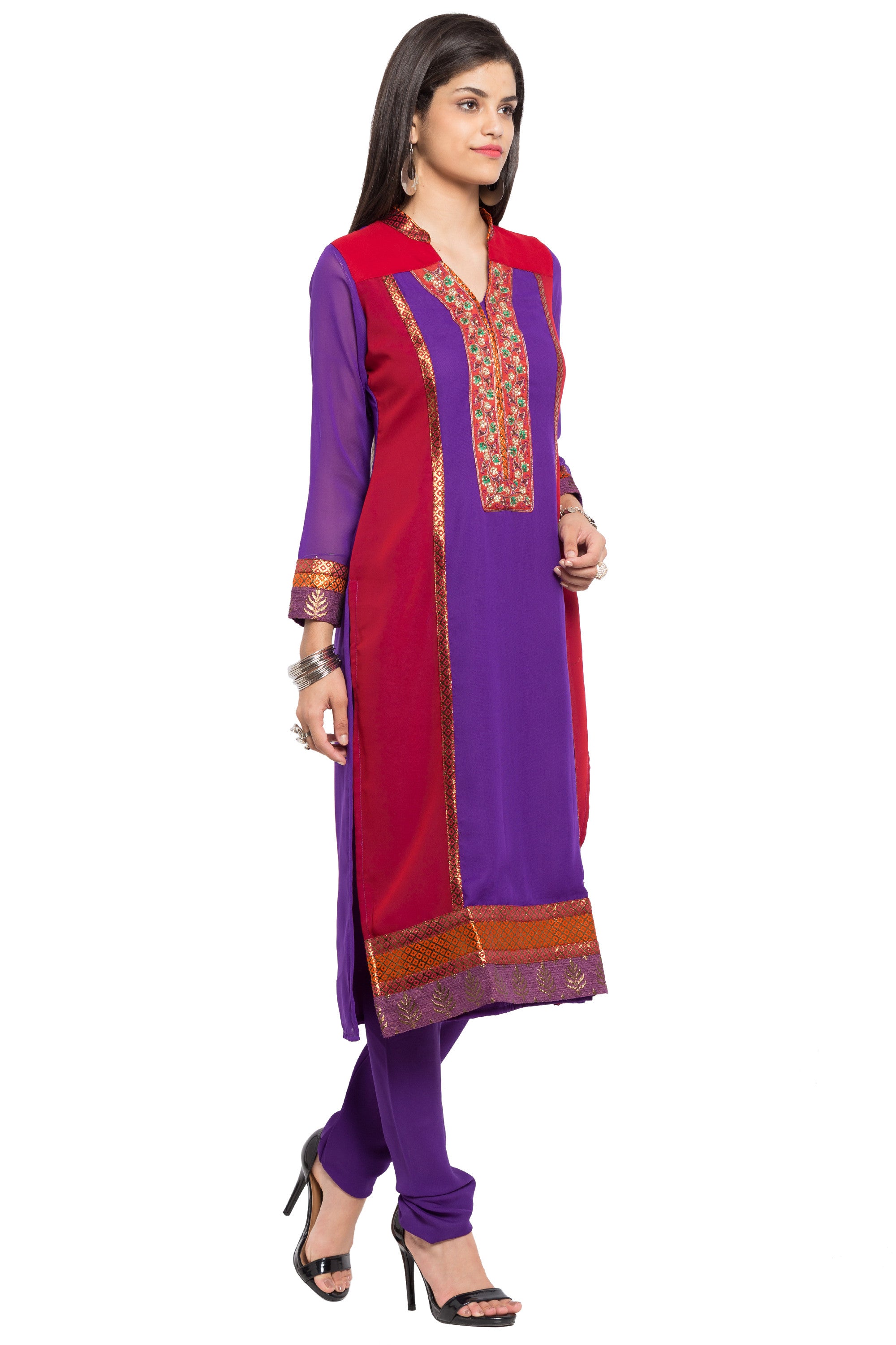 Faux Georgette Staright Kurti Top In Purple