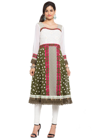 Faux Georgette Anarkali Kurti In Green