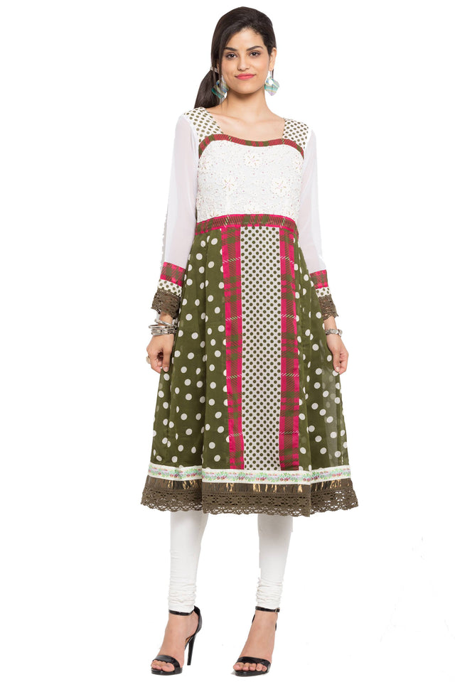 Faux Georgette Anarkali Kurti In Green