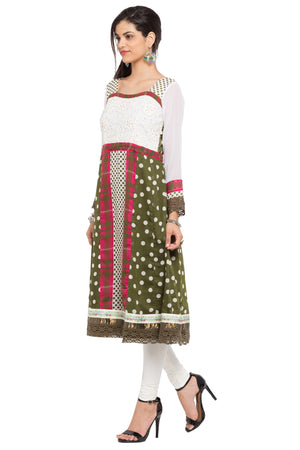 Faux Georgette Anarkali Kurti In Green