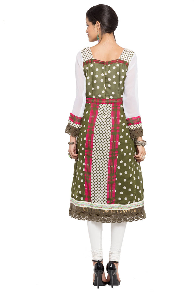 Faux Georgette Anarkali Kurti In Green