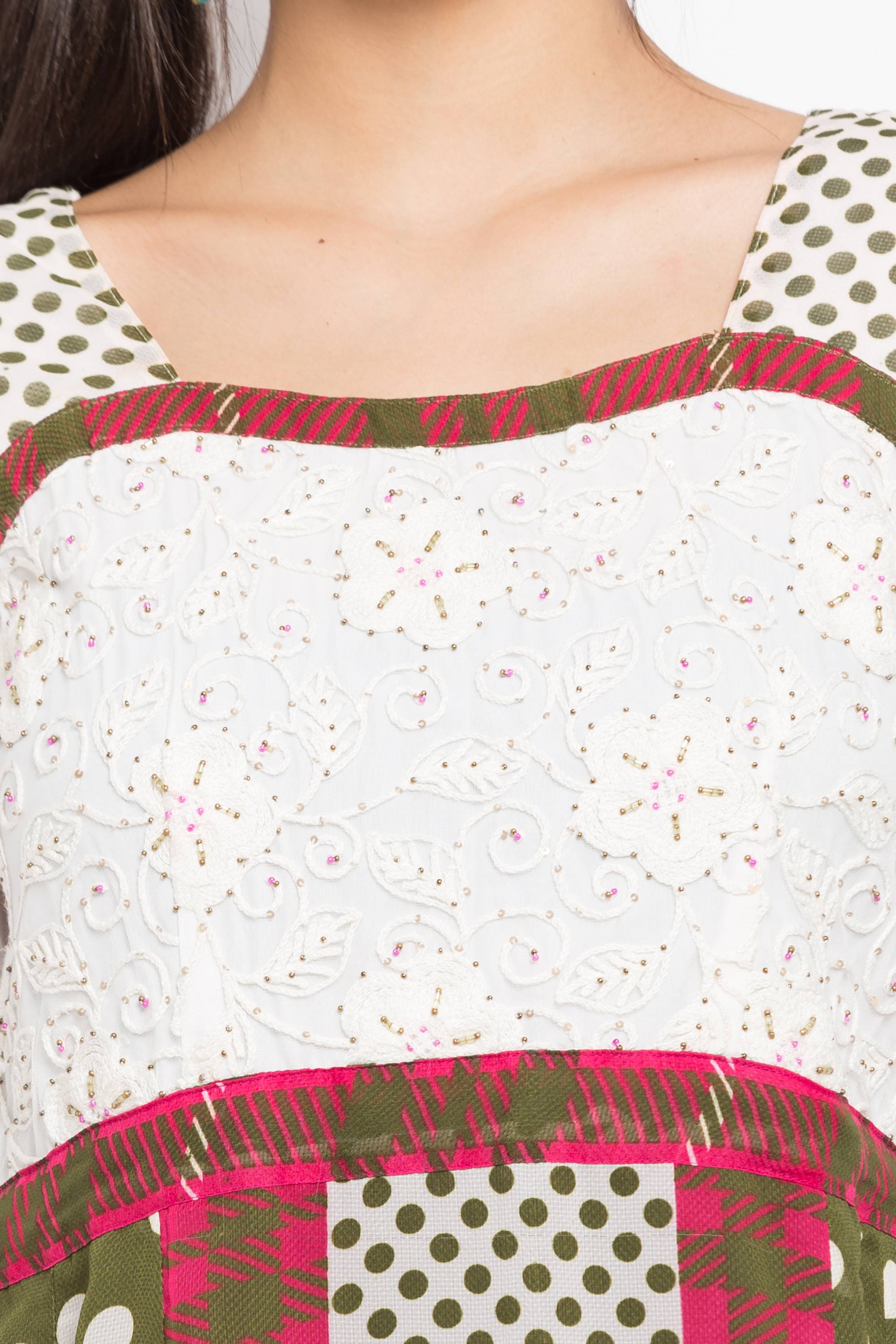 Faux Georgette Anarkali Kurti In Green