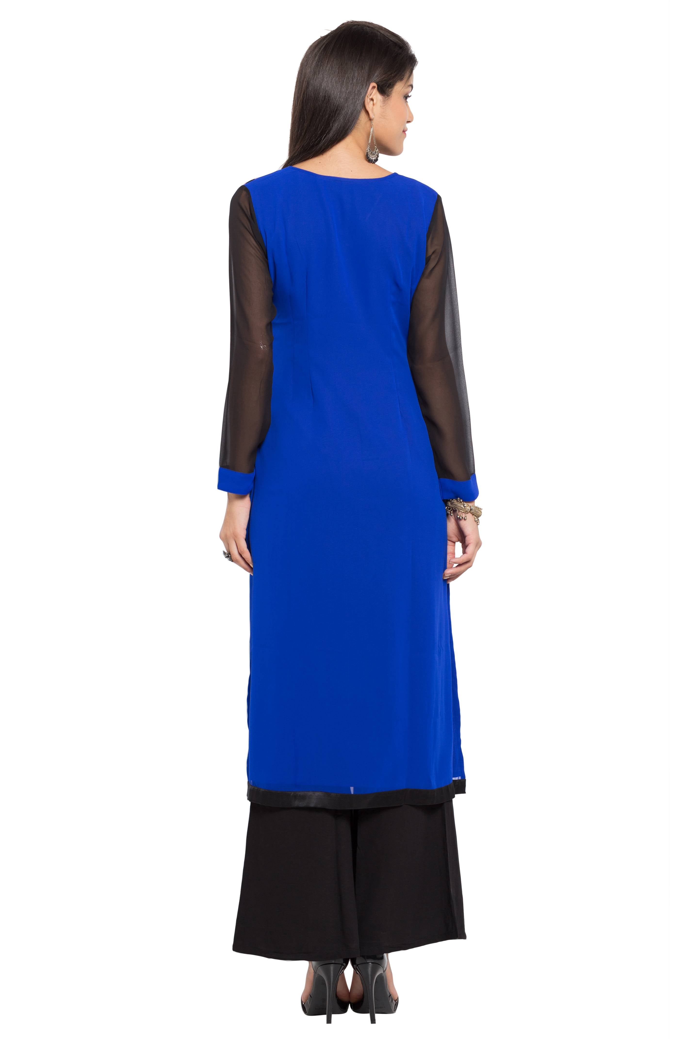 Faux Georgette Straight Kurti Top In Blue