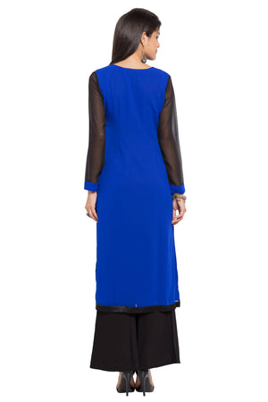 Faux Georgette Straight Kurti Top In Blue