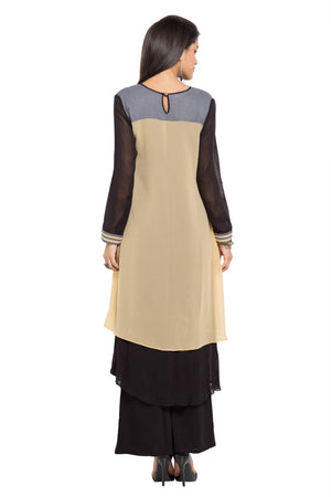 Faux Georgette High-Low Kurti Top In Beige