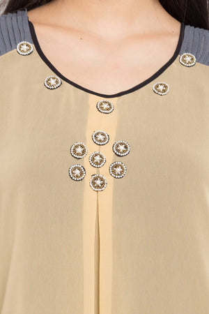 Faux Georgette High-Low Kurti Top In Beige