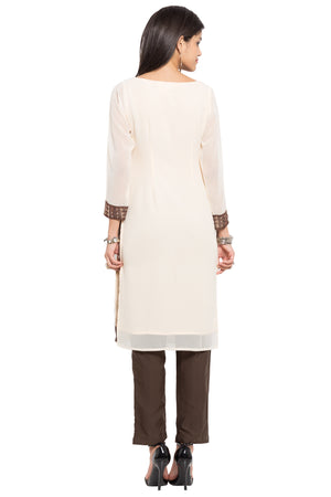 Faux Georgette Straight Kurti In Brown