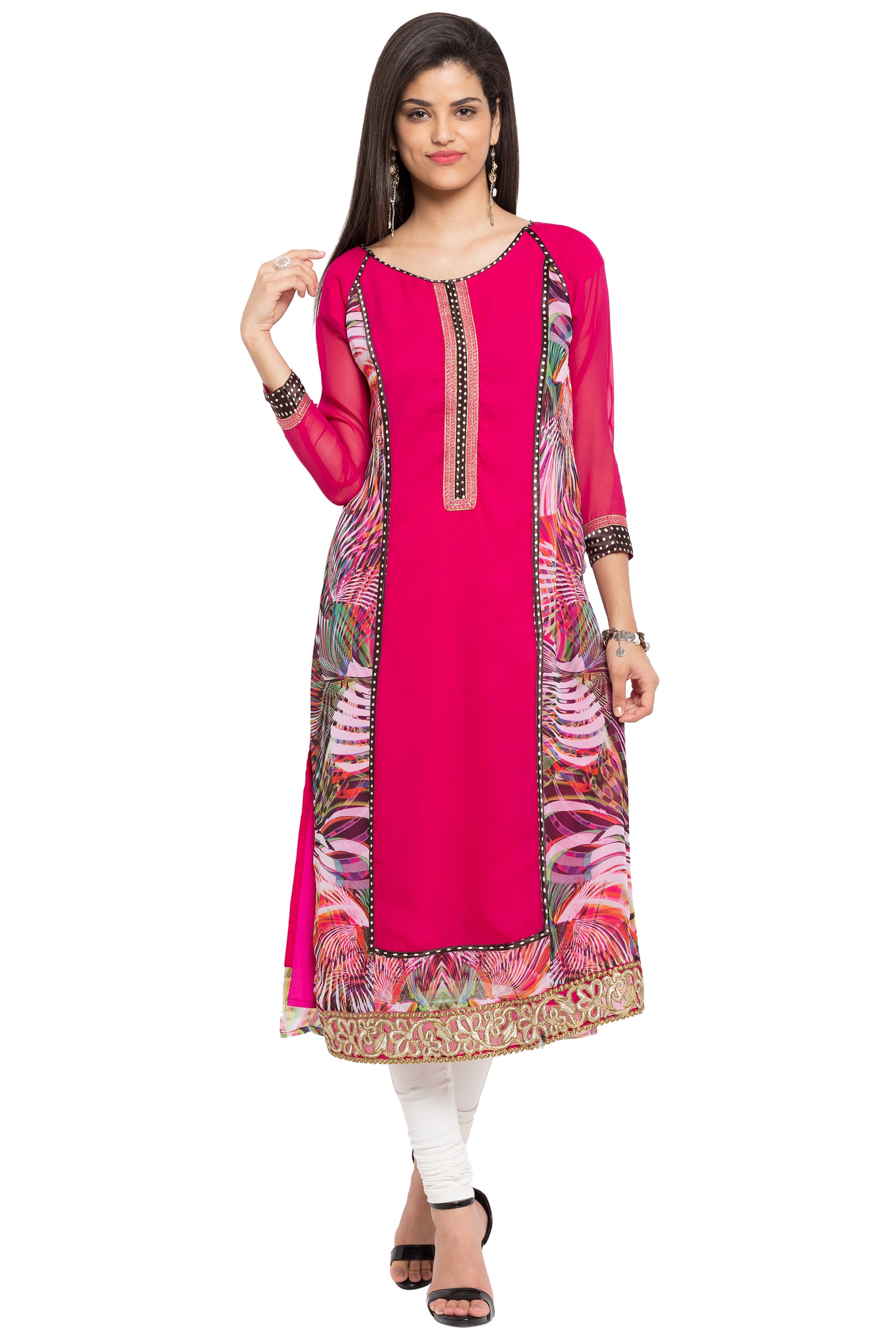 Faux Georgette Straight Kurti In Pink
